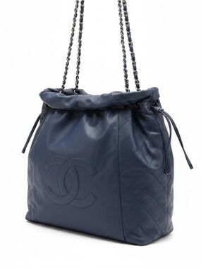Chanel Navy Quilted Drawstring Shoulder Bag